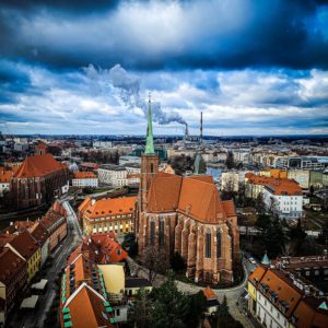 výhled na město z katedrály svatého Jana Křitele ve Wroclawi